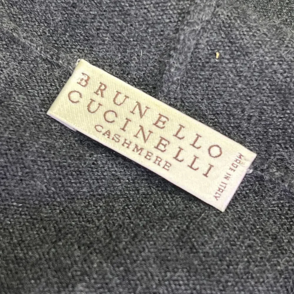 BRUNELLO CUCINELLI Mid Sleeve Cashmere Sweater Flower Detail Women's Sz L Gray - Picture 9 of 10